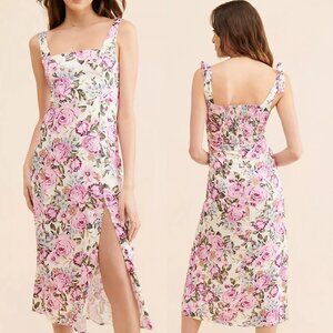 Saltwater Luxe Jestyn Sleeveless Purple Floral Square Neckline Midi Dress Medium